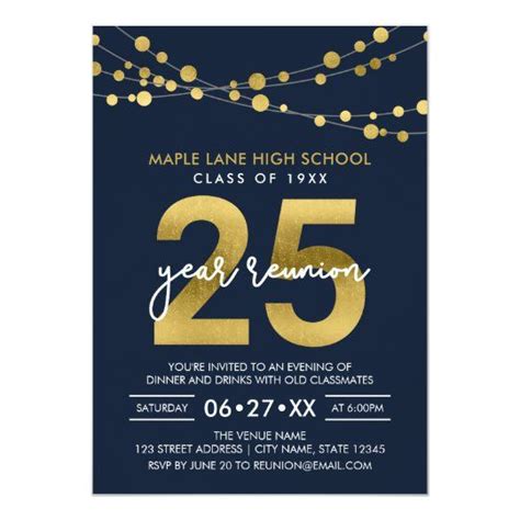 Blue Strings Of Lights 25 Year Class Reunion Invitation