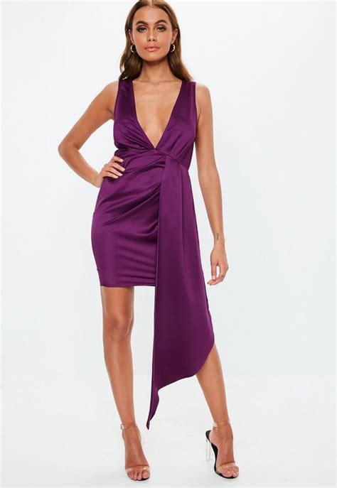 Purple Satin Plunge Drape Mini Dress Missguided