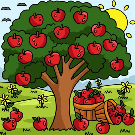 Apple Tree Colored Cartoon Illustration 10002757 Vector Art At Vecteezy