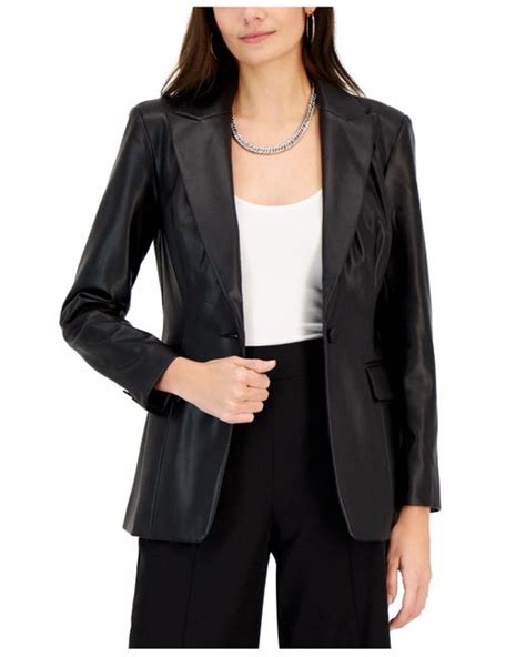 Inc International Concepts Faux Leather Single Breasted Blazer Created