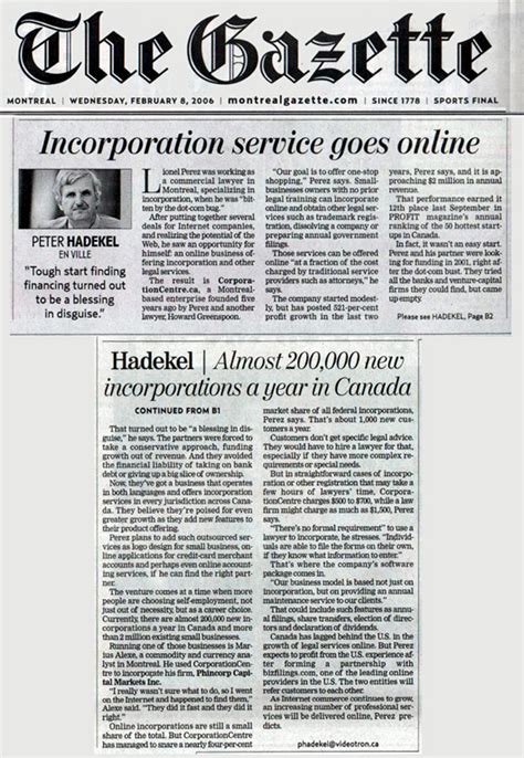 Montreal gazette published in montreal canada newspaper design. Press Release | Media | CorporationCentre.ca Featured in ...
