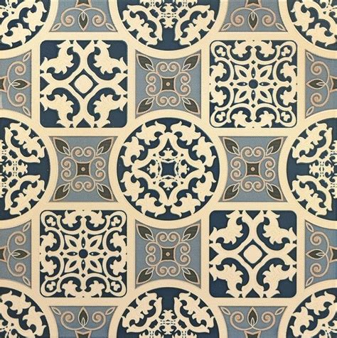 A Blue And White Tile Pattern With An Ornate Design On The Bottom Half