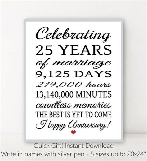 25th Anniversary 25 Years Parents Anniversary By Printableprints