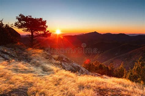 Warm Sunlight At Sunrise In The Mountain Stock Image Image Of Land
