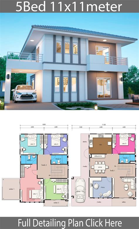 House Design Plan 11x11m With 5 Bedroom House Idea In 2020 Sims