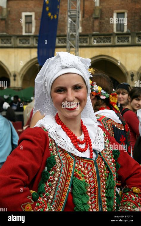 A Young Polish Woman In Colourful Traditional Costume In The Main