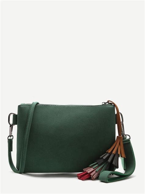 Green Tassel Detail Clutch Bag With Strap Sheinsheinside