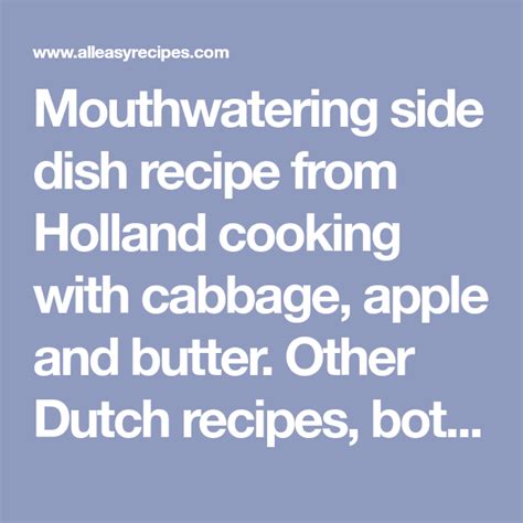Mouthwatering Side Dish Recipe From Holland Cooking With Cabbage Apple