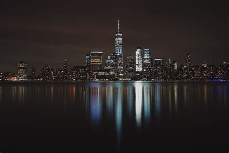 Water City Night Lights Skycrapers New York City Wallpapers Hd