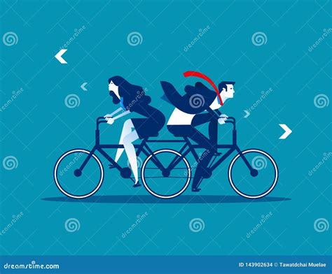 two business person riding the same bike in opposite directions concept business vector