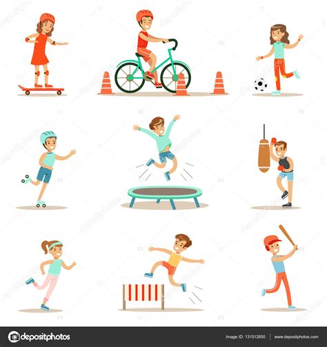 Niños Practicando Diferentes Deportes Y Actividades Físicas En