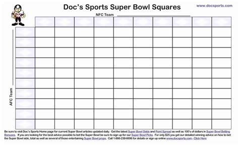 2018 Super Bowl Squares Template Printable Calendar Template 2022