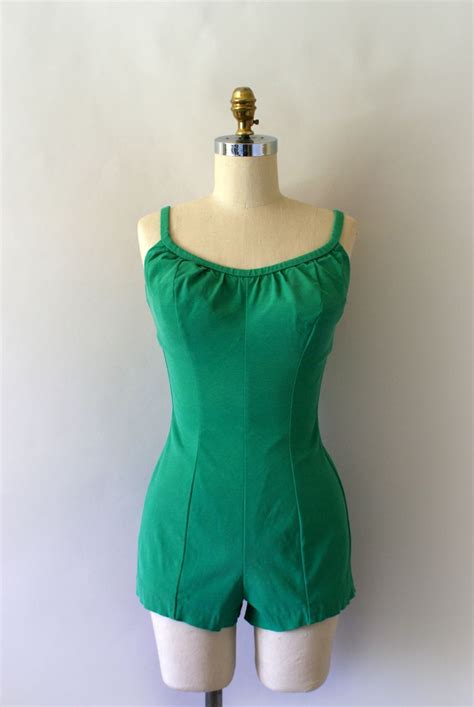 1950s Vintage Bathingsuit 50s Kelly Green Stretch Swimsuit From