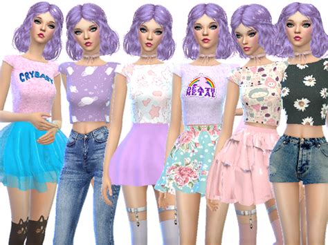 The Sims Resource Pastel Gothic Crop Top Pack Two