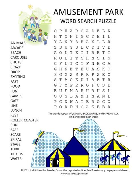 Amusement Park Word Search Puzzle Puzzles To Play Learning Websites