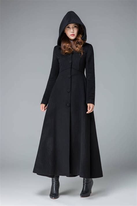 winter long hooded wool princess coat women vintage inspired maxi wool coat with hood swing