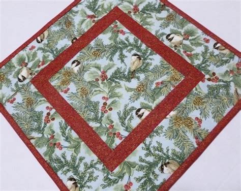 Chickadee Quilted Table Topper Christmas Quilted Table Runner Quilted