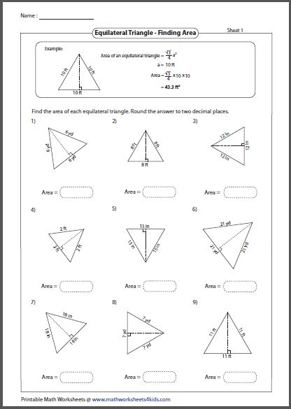 Equilateral Triangle Worksheets