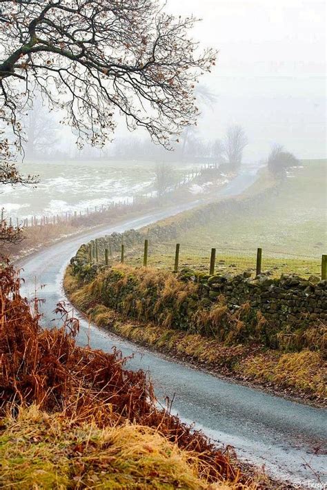 Foggy Wintery Lane Masham North Yorkshire English Countryside