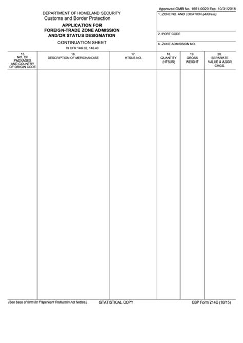 Fillable Cbp Form 214c Application For Foreign Trade Zone Admission