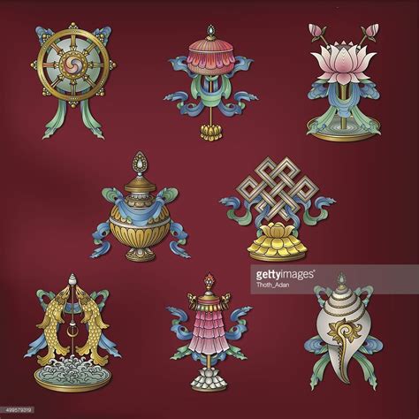 Vector Drawing Of The Eight Auspicious Buddhist Symbols Also Called
