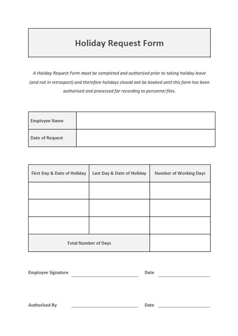Free Holiday Request Form Template Excel Printable Templates