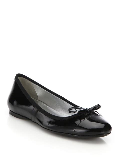 Prada Patent Leather Bow Ballet Flats In Black Lyst