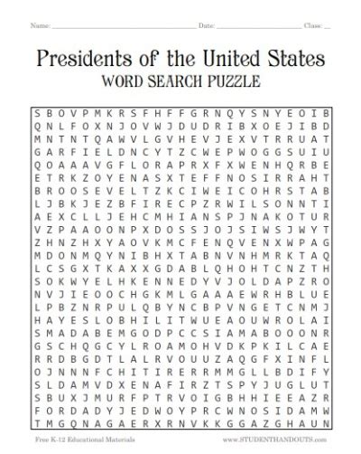 15 American Presidents Word Search Printable Puzzles