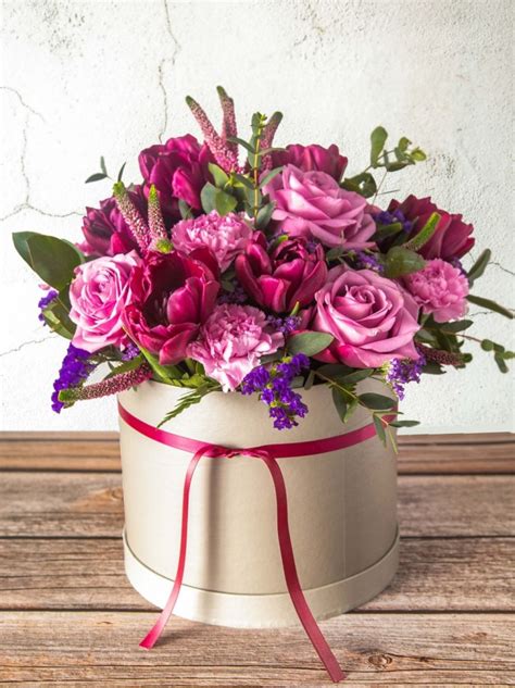Purple Perfection Hatbox Celines Flowers And Ts Dublin Flower