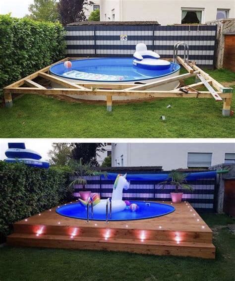 Each of these creative diy swimming pools are unique, with some that are painted, and some having steps and surrounding decks. Garden ideas | Diy swimming pool, Diy pool, Backyard decor