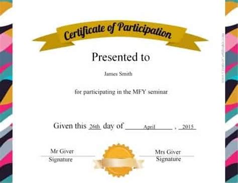 Certificate Of Participation Template Free Customize Online And Print