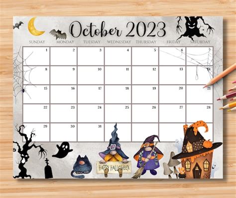 Editable October 2023 Calendar Happy Halloween With Cute Etsy