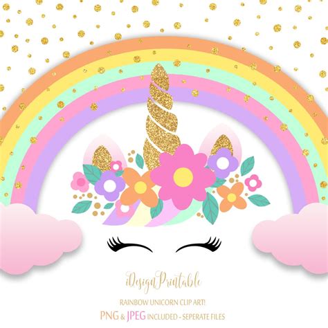 Gold Glitter Unicorn Clip Art Rainbow Clip Art Unicorn Party Etsy