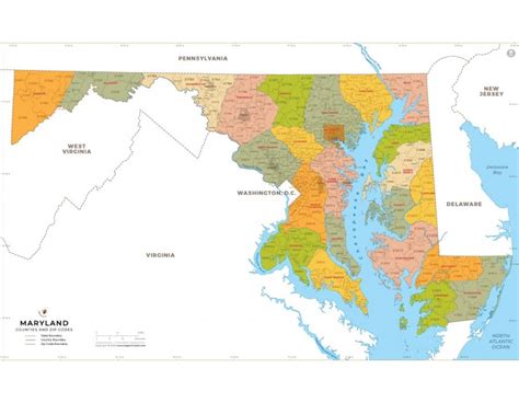 Buy Printed Maryland Zip Code Map With Counties