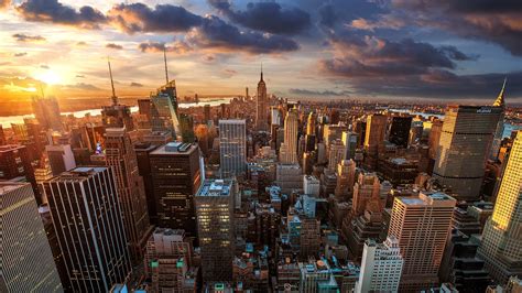 New York City Sunset City Aerial View Wallpapers Hd
