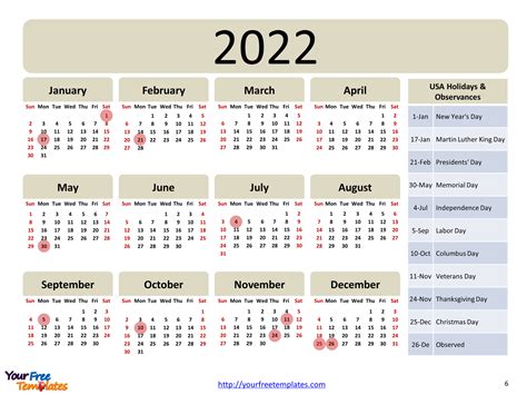 Downloadable Free Printable 2022 Calendar With Holidays Babeskse