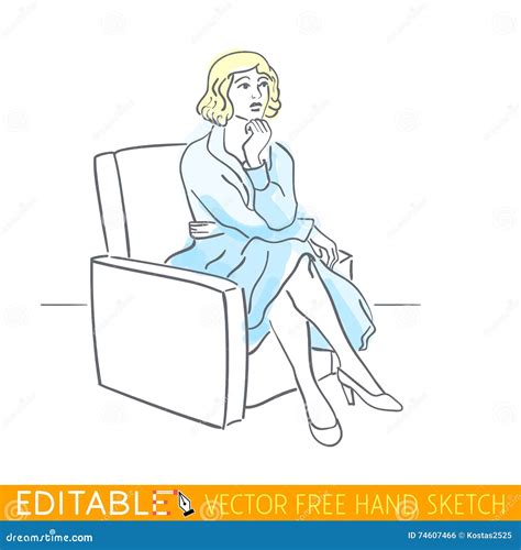 Young Blonde Woman Sitting In A Chair Editable Vector Graphic In