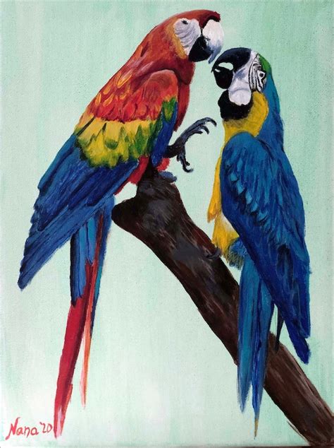 Macaw Parrots Art Original Acrylic Painting On Canvas Or Etsy