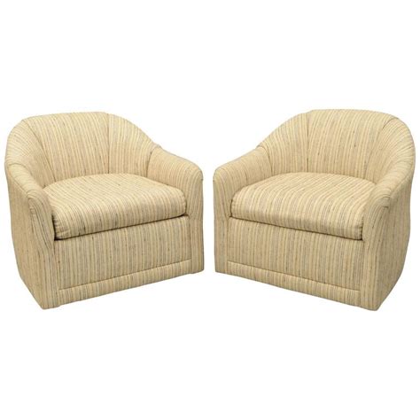 Club chairs bethany club chair. Pair of Upholstered Barrel Back Swivel Club Lounge Chairs ...