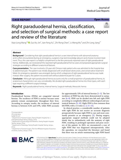 Pdf Right Paraduodenal Hernia Classification And Selection Of