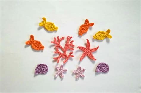 Crochet Sealife Applique 10 Pcs Crochet Fish Starfish Sea Etsy