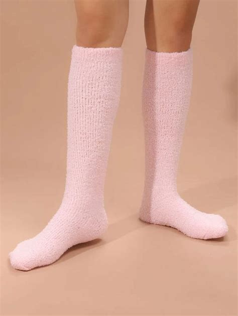 pink fluffy knee high socks simply hike uk