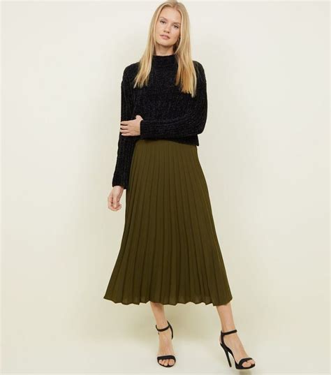 Khaki Pleated Midi Skirt Black Pleated Midi Skirt Chiffon Midi Length