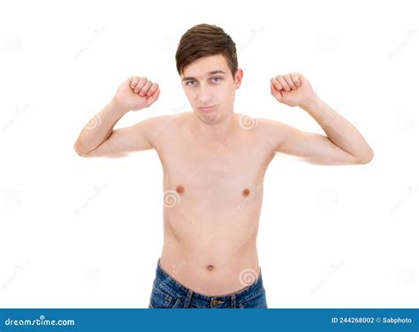 Weak Man Muscle Flexing Stock Photo Image Of Posing 244268002