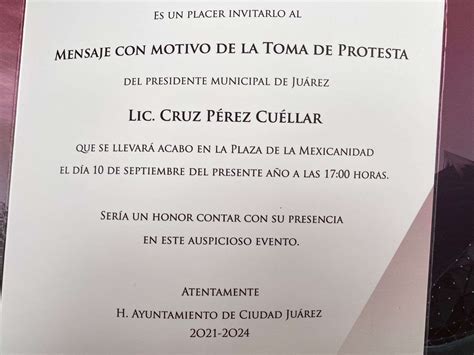 Circula Invitación De La Toma De Protesta De Cruz Pérez Cuellar La