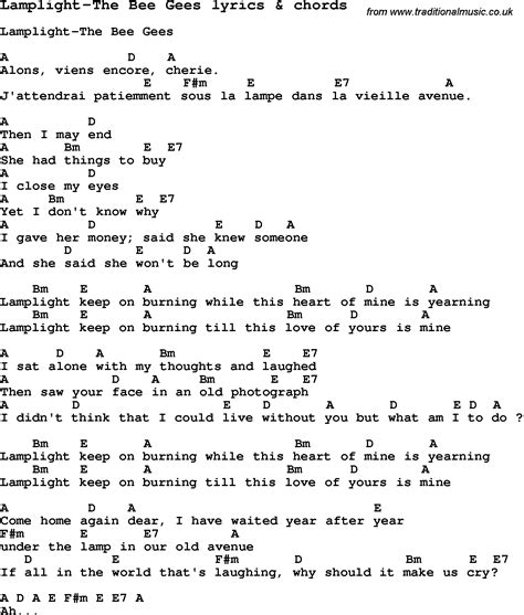 Love Song Lyrics Forlamplight The Bee Gees With Chords