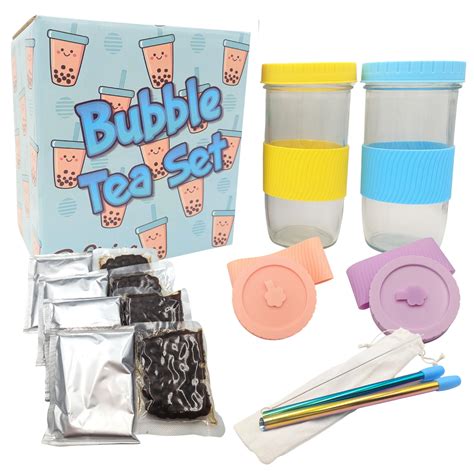 buy bubble tea kit t set bubble tea cups with lids straws boba pearls boba tea powder
