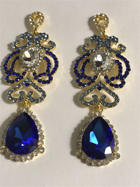 Royal Blue Austrian Crystal Earrings By Beaqueenbee On Etsy Pageant
