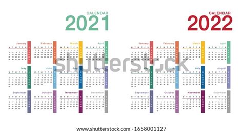 Colorful Year 2021 Year 2022 Calendar Stock Vector Royalty Free