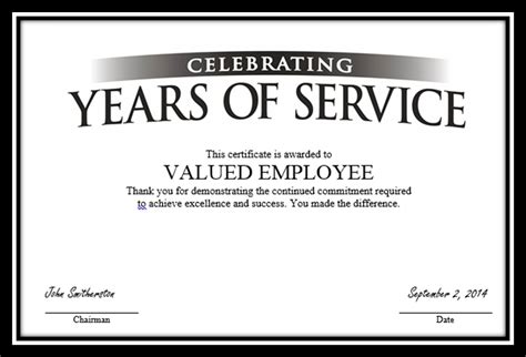 Free Printable Years Of Service Certificate Template